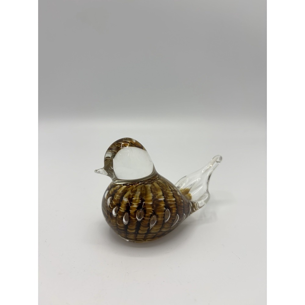 Vintage Paperweight Joe St Clair Blown Art Glass Bird Carmel Ribbons